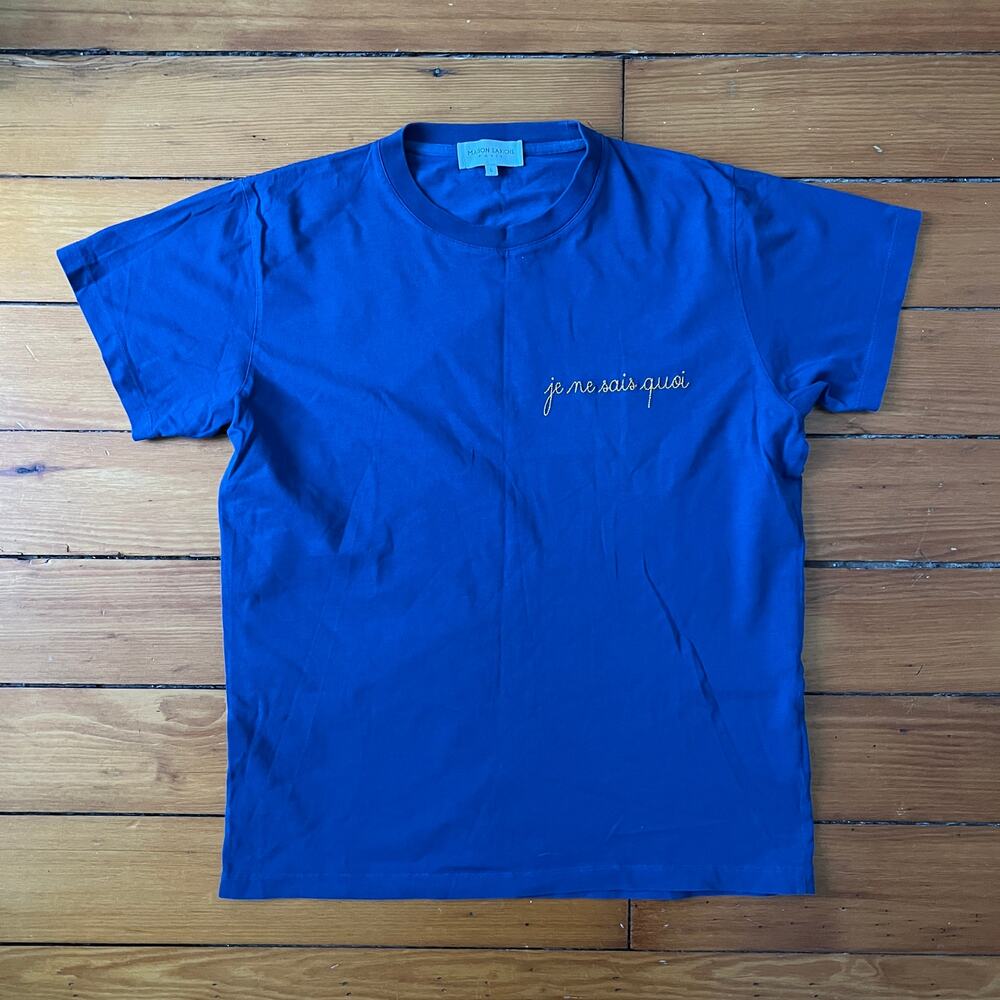 Maison Labiche Paris T-Shirt Cobalt Blue Embroidered Je Ne Sais Quoi Large